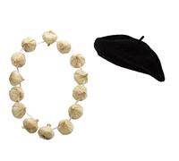 Stylex Black Beret French Fancy Dress with Onion Necklace Garland Fancy Dress Costume