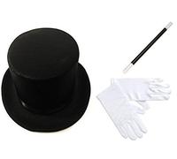 Stylex Magician Fancy Dress Instant Costume Top Hat Black with White Gloves and Magic Wand