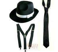 Stylex Party 1920s Gangster Costume Set Hat Long Tie Suspenders Fancy Dress Gangsta Set