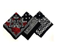Stylex Party 3 Pack of Gothic Black Bandana Biker Headband Bandana Outdoors Paisley Dark Skull Design Headband Mask