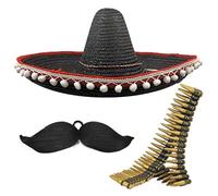 Stylex Party Black Mexican Hat & Bendable Tash & Bullet Belt Fancy Dress Accessory Sombrero