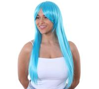 Stylex Party Long Straight Neon Wigs Orange Cyan Fancy Dress Accessory for Cosplay Anime Style Fringe Comfortable Charming Synthetic (Baby Blue, One Size)