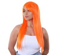 Stylex Party Long Straight Neon Wigs Orange Cyan Fancy Dress Accessory for Cosplay Anime Style Fringe Comfortable Charming Synthetic (Orange, One Size)