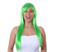 Stylex Party Long Straight Neon Wigs Orange Cyan Fancy Dress Accessory for Cosplay Anime Style Fringe Comfortable Charming Synthetic (Green, One Size)