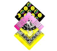 Stylex Party Pack Of 3 Bright Colourful Bandanas Rose Hippy Peace Sign Fashion Accessories Wrist Wrap Face Covering Outfit