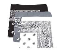 Stylex Party Pack of 3 Paisley Bandana - Black & White & Grey Scarves Unisex Cotton Fashion
