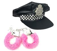 Stylex Party Ltd Police Officer Fancy Dress Costumes Black Hat Cop & Pink Fluffy Hand Cuffs