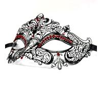 Stylex Party Red Elegant Metal Lace Eye Mask - Venetian Masquerade Mask with Rhinestone Accents for Women - Intricate Filigree Design for Parties, Balls, Halloween & Costume Events