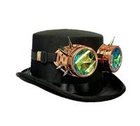 Stylex Party Steampunk Gothic Top Hat & Rose Gold Holographic Spike Goggles Fancy Dress Christmas Halloween Retro