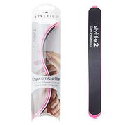 STYLFILE 2 Curved Nail File - S-Shaped Ergonomic Nail Shaper with Cuticle Pusher & Nail Skimmer, Ambidextrous Emery Board for Natural Nail Shape, Smooth Filing, at-Home Manicure Tool