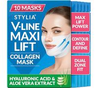 Stylia MaxiLift V-Line Lifting Collagen Face Mask - Enhanced Double Chin Reducer - Jawline Shaper Face Lifting Masks - Firming Neck Lift Collagen Mask - Chin Strap for Sleeping - Hyaluronic Aloe 10PC