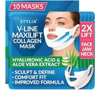 Stylia MaxiLift V-Line Lifting Collagen Face Mask - Enhanced Double Chin Reducer - Jawline Shaper Face Lifting Masks - Firming Neck Lift Collagen Mask - Chin Strap for Sleeping - Hyaluronic Aloe 10PC