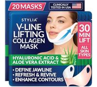 Stylia V-Line Lifting Collagen Face Mask with Hyaluronic Acid & Aloe Vera - Spa Quality Double Chin Strap - Jawline Shaper Collagen Mask - Face Masks Skincare - Chin Strap for Sleeping - 20PC
