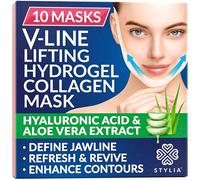 STYLIA V Line Lifting Collagen Face Mask - Double Chin Strap for Women - Jawline Shaper Face Lift Tape - Neck Lift Collagen Mask - Chin Strap for Sleeping - Hyaluronic Acid, Aloe Vera, Cica 10PC