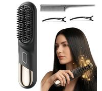 Styling Brush for Short Hair, 2026 Upgrade Cordless Ceramic Heating Hair Straightening Comb, with 4 Temperature Settings and Fast Heat-Up Time for Women, All Hair Types, Silky Smooth Hair (Black)