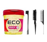 Styling Gel & 3 Pcs Slick Back Hair Brush Set - Maximum Hold Eco Styler, Non-Flaking Argan Oil Curl Gel 473ml, Hair Gel for Women, Includes Edge, Bristle Brush & Rat Tail Comb