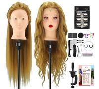 Styling Head, 22 inch inch 60% Real Human Hair Training Head, Cosmetology Make-up Mannequin Manikin Doll Head for Hair Cutting,Practicing,Styling(Brown)