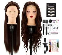 Styling Head, 22 inch inch 60% Real Human Hair Training Head, Cosmetology Make-up Mannequin Manikin Doll Head for Hair Cutting,Practicing,Styling(Black)