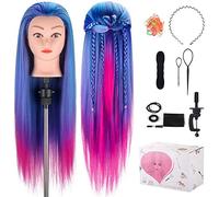 Styling Head, Hairdressing Training Mannequin Head - TwoWin Fantastic Colorful Manikin Cosmetology Doll Head, 100% Quality Synthetic Fiber Hair Hairdressing Training Model with Free Clamp