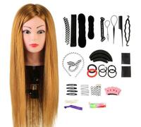 Styling Head Neverland Beauty 24 Inch 80% Real Human Hair Hairdressing Training Head Practice Mannequin Head With Free Clamp + Hair Styling Braid Set(brown)