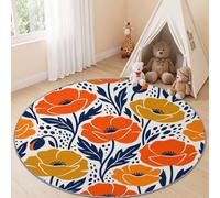 Stylised Plant Berry Washable Round Area Rugs Living Room | Floral Leaf Carpet Mat for Bedroom, Red Circle Area Rug 100 cm Non Slip Floor Rug Bedside Rug for Home Decor Floor Mat