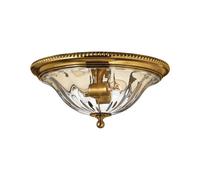 Stylish 2 Bulb Flush Mount Light In Burnished Brass With Led E27 60W Bulbs