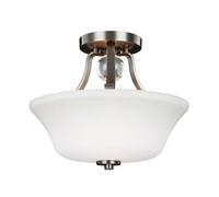 Stylish 2 Bulb Semi Flush Uplighter With Opal Etched Glass Shade In Satin Nickel Finish