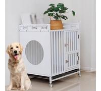 Stylish 2-In-1 Dog Crate & End Table - Decorative Wooden Pet House With Storage Tray For Medium/Large/Small Dogs - Pink Furniture-Style Dog Crate,White-43.3