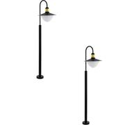 Stylish 2 Pack Outdoor Ip44 Bollard Lights In Black And Gold With Curved Arm Design