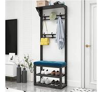 Stylish 2-Tier Coat Rack & Shoe Bench with Cushion Seat - Versatile Storage Cabinet for Living Room & Bedroom Black & Blue Fabric 60cm - Functionalfor Coats & Shoes