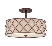 Stylish 3 Bulb Semi Flush Mount Light With Tan Shade And Copper Canyon Finish