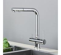 Stylish 3-Way Kitchen Faucet, Chrome Brass Double Handle Mixer Tap, Hot & Cold Water Dispenser for Purified Drinking Water, Functional & Modern Design