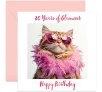 Stylish 30th Birthday Cards for Her - 'Too Glam' Cat Themed Birthday Greeting Cards - Happy Birthday Card for Female Friend - Special Occassion GReeting Cards - Gifts for Her