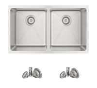 STYLISH 31 x 18 inch Stainless Steel Double Bowl Undermount 16 Gauge 20mm Radius Corners Kitchen Sink 9 Inches Deep with Standard Metal Strainers, S-401