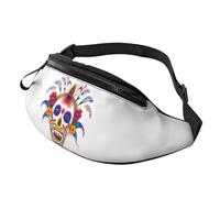Stylish 3D Floral and Skull Bumbags Waist Fanny Pack for Women Ladies Men Lightweight Bum Bag with Zip Pockets Adjustable Belt for Dog Walking Running Cycling Hiking Outdoor Sport