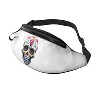 Stylish 3D Floral Skull Bumbags Waist Fanny Pack for Women Ladies Men Lightweight Bum Bag with Zip Pockets Adjustable Belt for Dog Walking Running Cycling Hiking Outdoor Sport