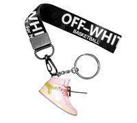 Stylish 3D Sneaker Key Chain with Wrist Lanyard, Unique Sneaker Keychain Gift for Basketball Fans Kids Men and Women (OW-Pink)