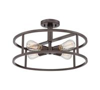 4 Bulb Semi Flush Light Open Black Metal Cage Exposed Western Bronze LED E27 60W