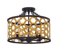 4 Bulb Semi Flush Light Hexagonal Laser Cut Steel Sunset Gold Black LED E14 60W
