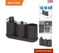 Stylish 4-Piece Bathroom Accessories: Soap Dispenser, Tray & More - Black