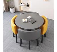 Stylish 5-Piece Round Dining Table Set for 4 - Versatile Kitchen & Office Reception Table Modern Leather A49 Finish Compact 35.4" x 35.4" x 29.5"