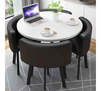 Stylish 5-Piece Round Dining Table Set with 4 PU Back Chairs 80cm Patio Conference Table for Indoor & Outdoor Dining Perfect Home Furniture Solution