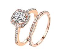 Stylish 611 Alloy Couples Jewelry Rhinestone Ring for Women and Men with Adjustable Finger Size 2PCS (Rose Gold, 11)