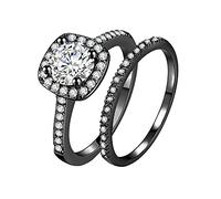 Stylish 611 Alloy Couples Jewelry Rhinestone Ring for Women and Men with Adjustable Finger Size 2PCS (Black, 10)