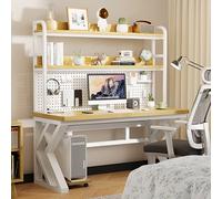 Stylish 63" Home Office Desk with Storage Shelf & Pegboard Stable Writing Desk for Bedroom Living Room & Private Spaces - Ideal for Productivity & nization