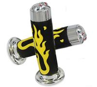 Stylish 78 Inch Soft Rubber Handlebar Grips for Motorcycles with Red Flame Skull Theme (Yellow)