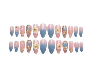 Stylish ABS Artificial Nails Featuring 3D Floral Designs and Whale Motifs for Everyday Wear Press Nails