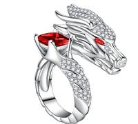 Stylish Adjustable Chinese Loong Rings with Colorful Gemstones Trendy Jewelry Finger Accessory for Men and Women Adjustable Statement Hoop