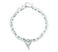 Stylish Adjustable Natural Multicolor Stone Necklace Heart Pendant Clavicle Chain Lightweight Alloy Jewelry For Women Versatile Everyday Layering Stone Chain Accessory