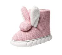 Stylish adorable slippers, women's winter plush slippers with rabbit motif, non-slip soles, cotton slippers, soft comfortable hat shoes, warm felt slippers, cuddly soft fluffy, pink, 5 UK